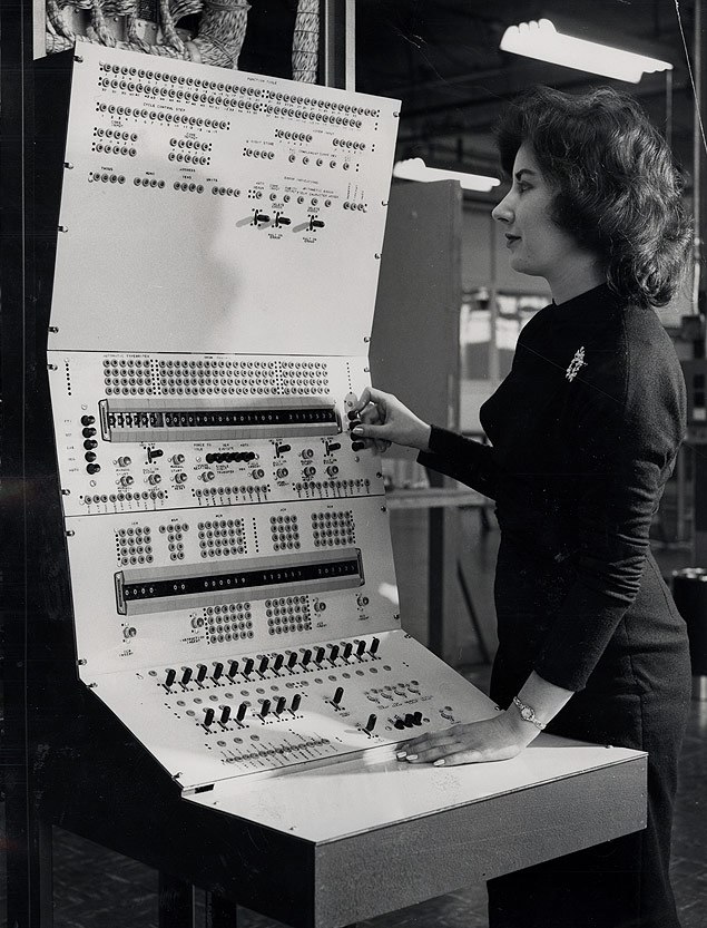 A user operating a banking automation computer