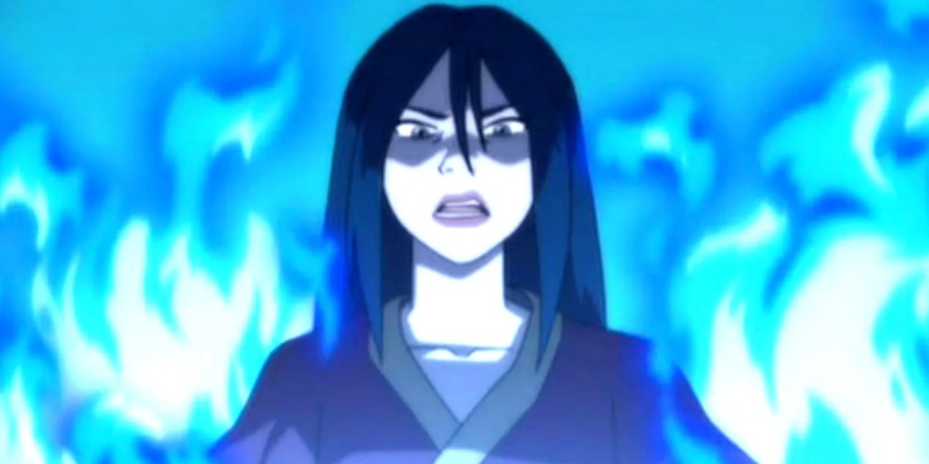 Azula the firebender doing her crazy eyes lightning thing