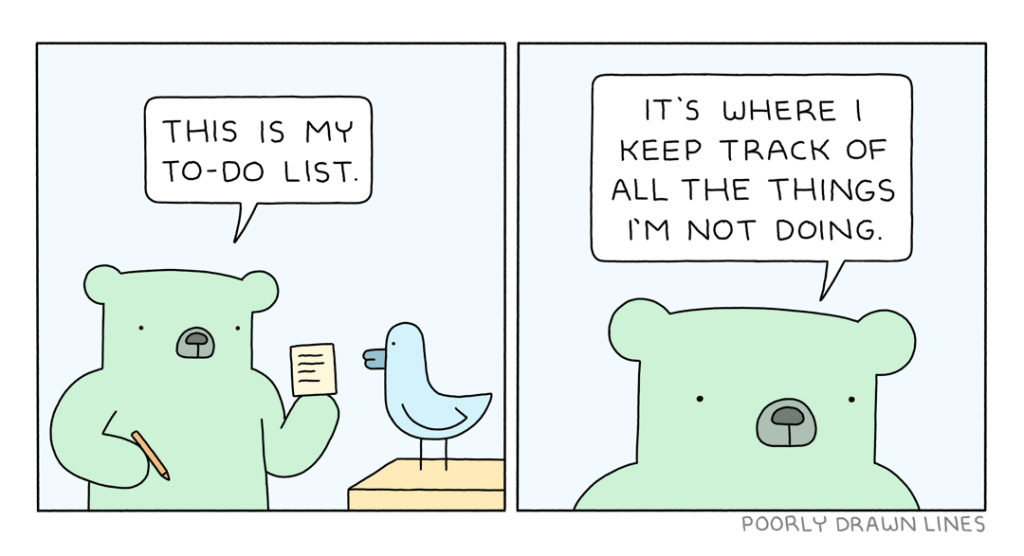 Poorly Drawn Lines comic: this is my todo list where I track what I'm not doing